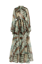 Abstract Butterfly Print Chiffon Maxi Dress