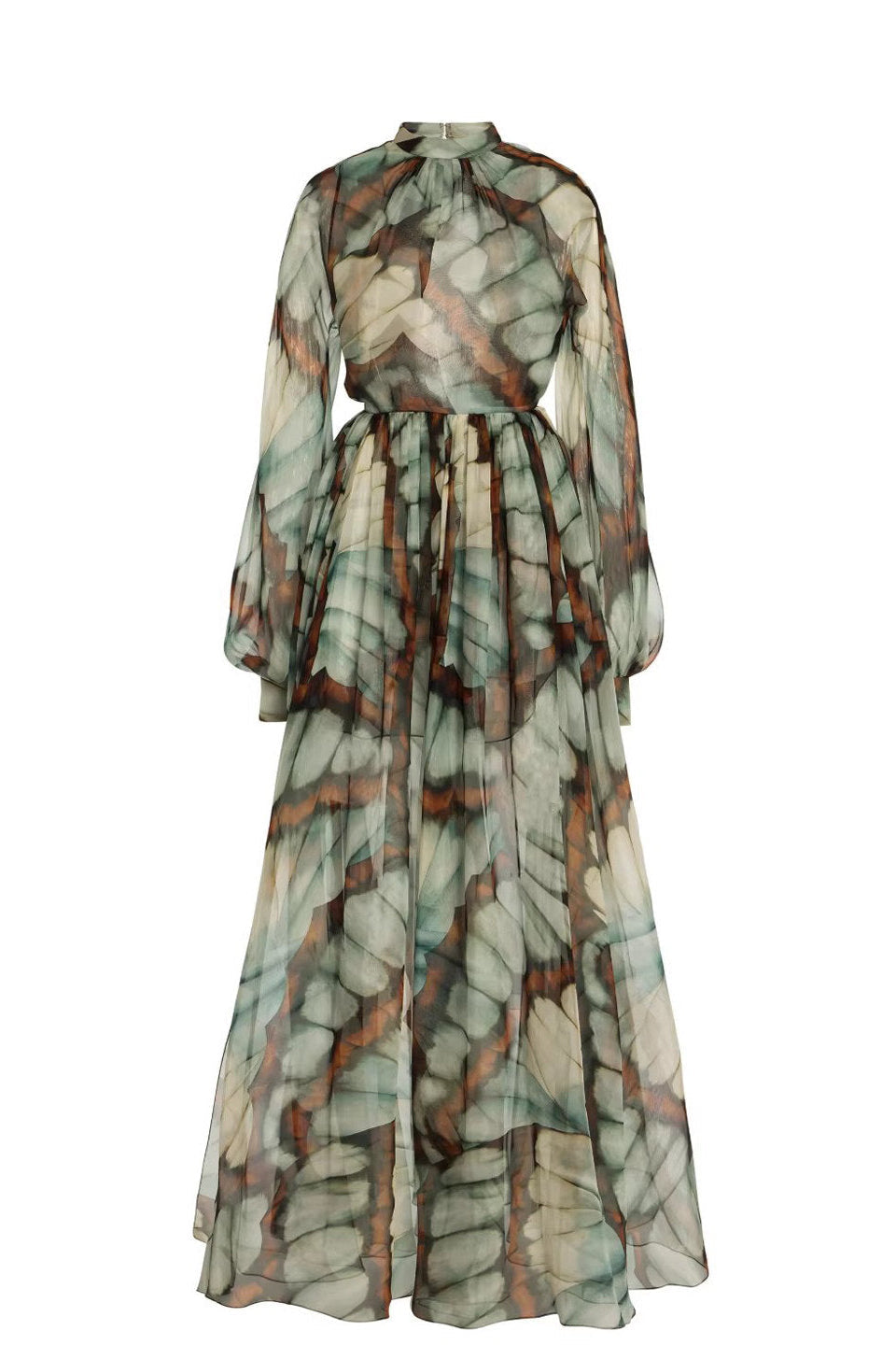 Abstract Butterfly Print Chiffon Maxi Dress