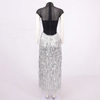 Flowering Girl Women tassel sequin black corset maxi dress