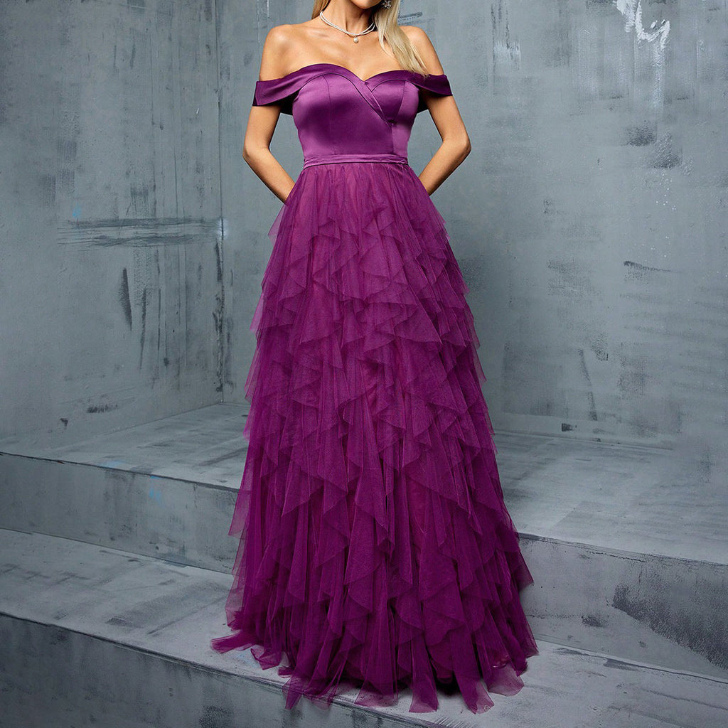 Flowering Girl Women yedda spliced ruffle tulle strapless maxi dress - purple