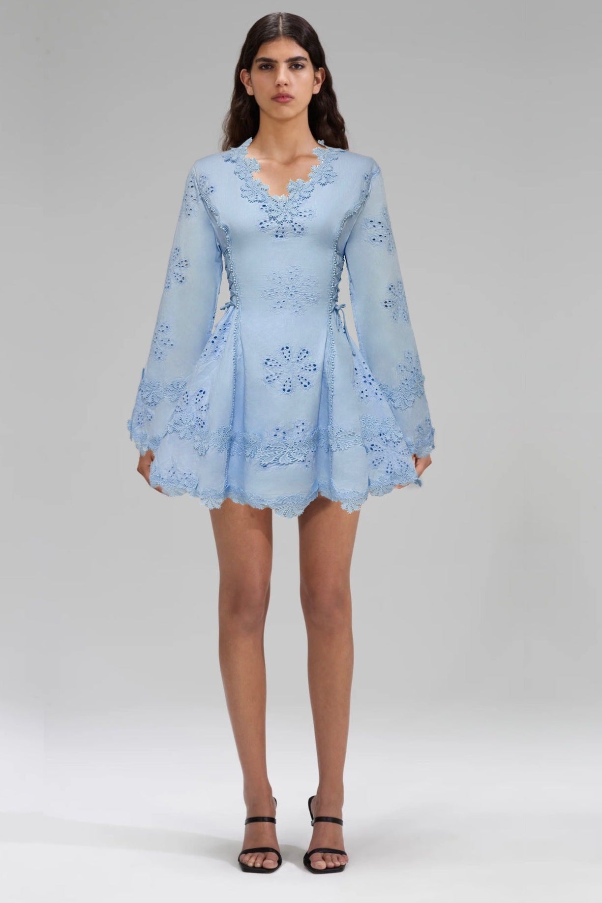 Flowering Girl Women Flower Embroidery Hollow Mini Dress In White