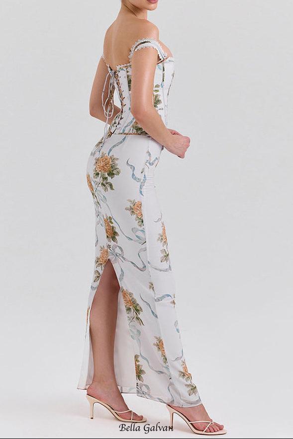 phoenix white Floral Print Fitted Corset Maxi Dress