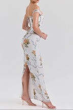 Flowering Girl Women Phoenix White Floral Print Fitted Corset Maxi Dress