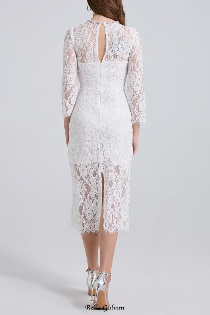 bernice rhinestone fishbone lace midi dress in white