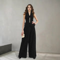Flowering Girl Women Black High Waist Pleated Wide Leg Suit Trousers Office Formal Loose Straight Dress Pants