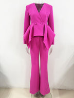 Audith Ruffled Blazer Two Piece Set - Pink
