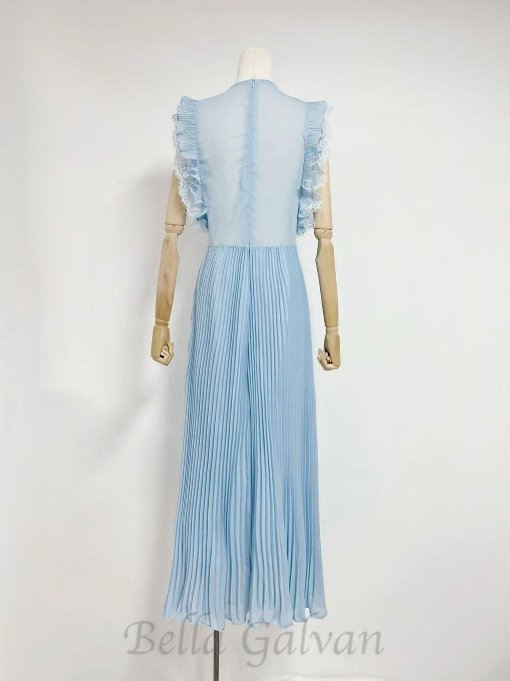 Flowering Girl Women Chiffon Ruffled Maxi Dress in blue