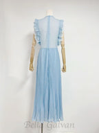 Flowering Girl Women Chiffon Ruffled Maxi Dress in blue
