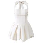 Flowering Girl Women Halter Double Strap Satin Fit &amp; Flare Mini Dress