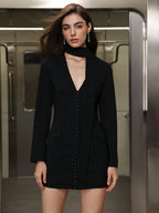 Priscilla v-Neck Stripe Mini Blazer Dress In Black