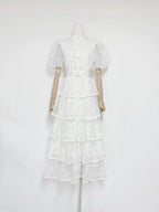 elvira appliqué Lace layer maxi dress in white