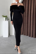 Flowering Girl Women Susie Furry Embellished Bodycon Midi Dress In Black