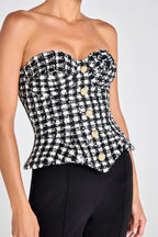 Roberta Black Check Tweed Sequin Top