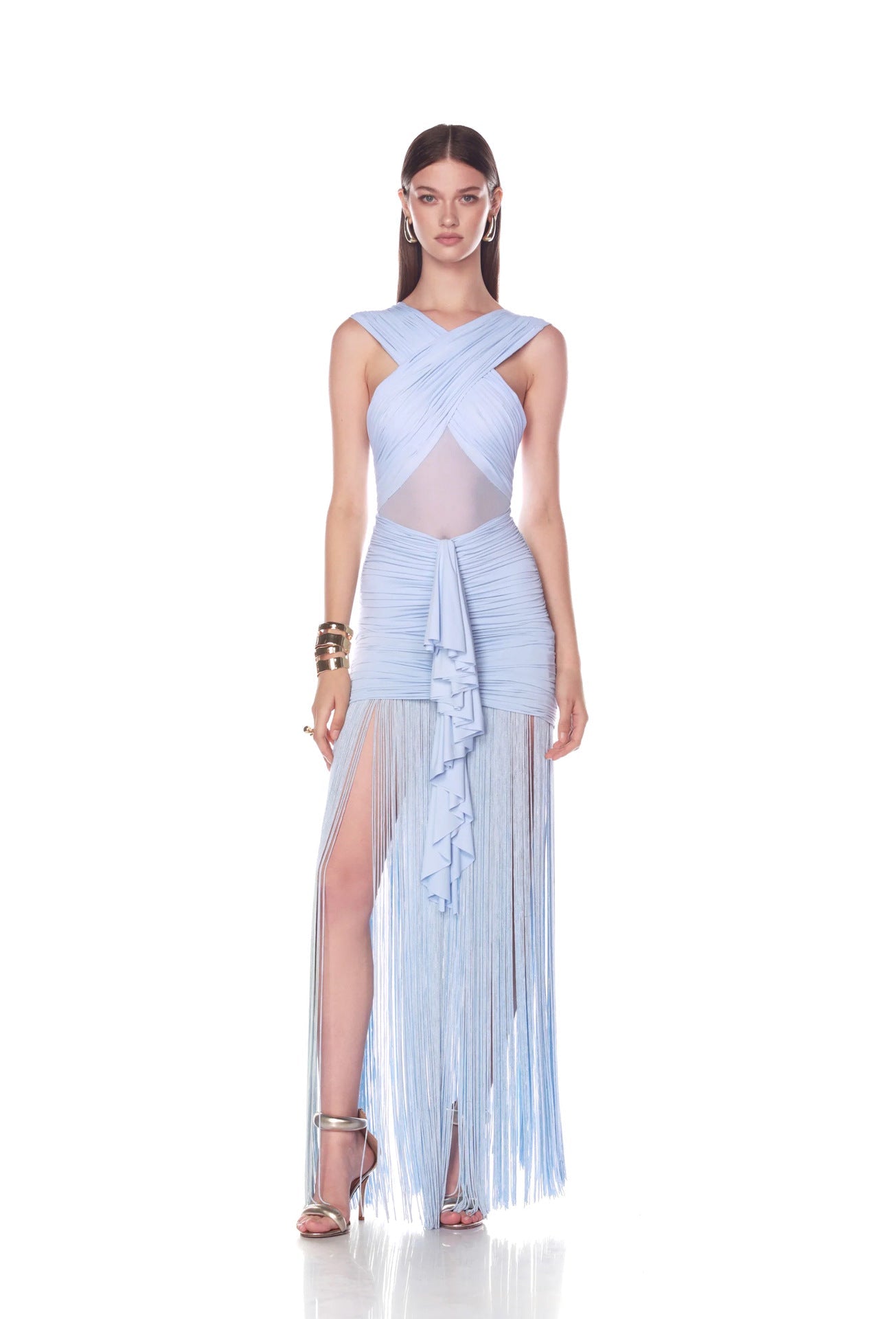Flowering Girl Women Fringe Mesh Ruched Maxi Dress