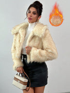 Flowering Girl Women imitation fox fur long sleeve short jackets