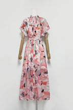 Flowering Girl Women Floral Print Silk Organza Maxi Dress In Pink-Multi