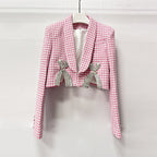 Helen Embellished Checked Wool-Blend Blazer Set In Pink