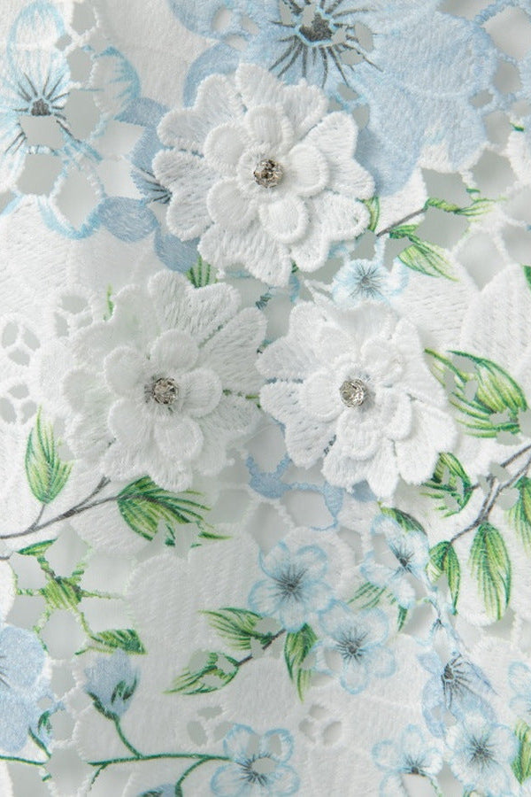 Flowering Girl Women Hazel Floral Printed Lace Mini Dress In Sky Blue