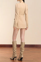 Molly Square Neck Long Sleeve Mini Blazer Dress In Khaki