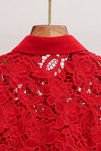Flowering Girl Women Burgundy Lace Collared Mini Dress