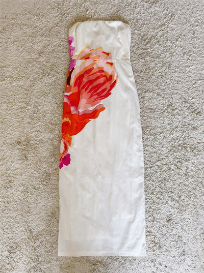 floral printed slit cotton dress with detachable straps