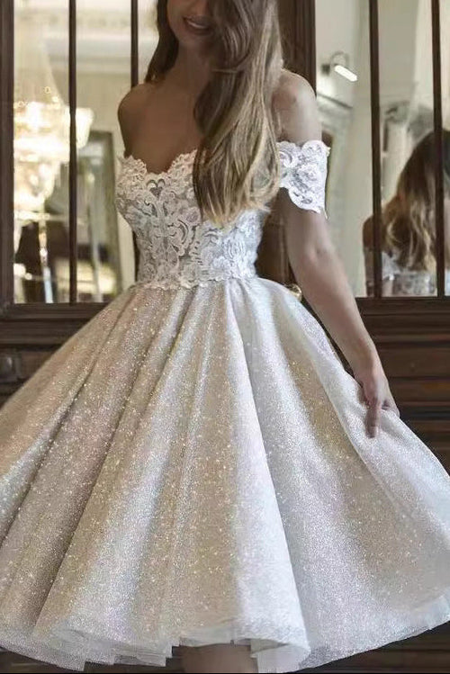 April One-Shoulder Lace Sequin Midi Dress- White