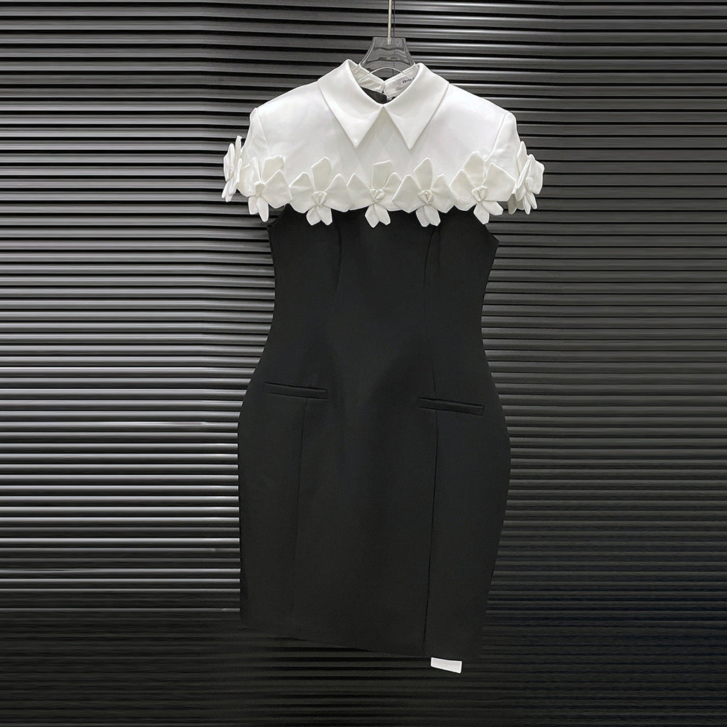 alma Collar Flower Mini Dress In Black