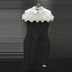 alma Collar Flower Mini Dress In Black