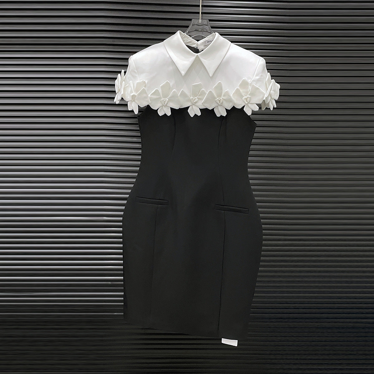 alma Collar Flower Mini Dress In Black