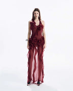 melissa grey Flower Asymmetric Folds Streame Mini Dress