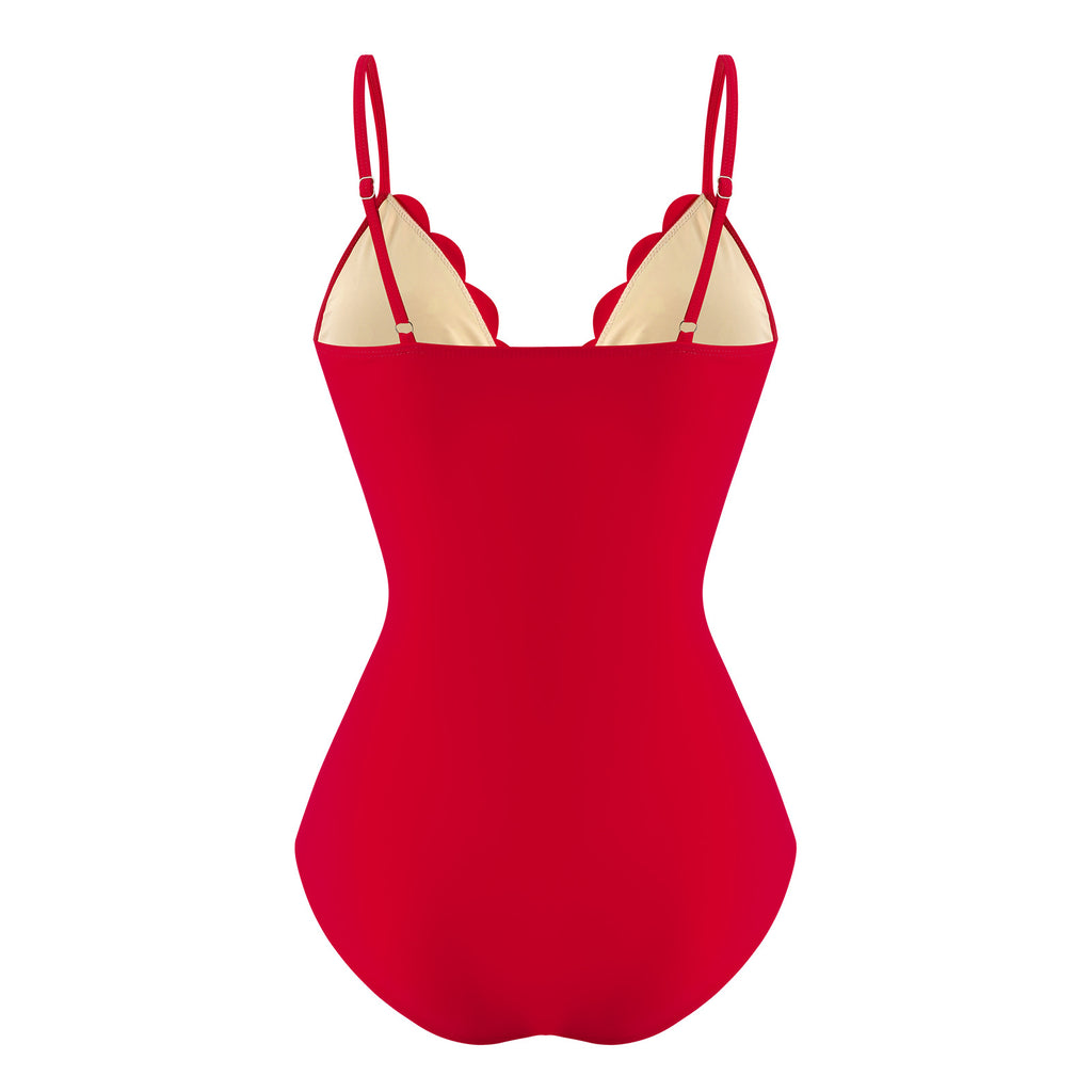 Cutout Out Backless Swimsuit In Red