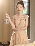 Sabina Apricot French Strapless Minimalist Fairy-Style Evening Gown maxi dress