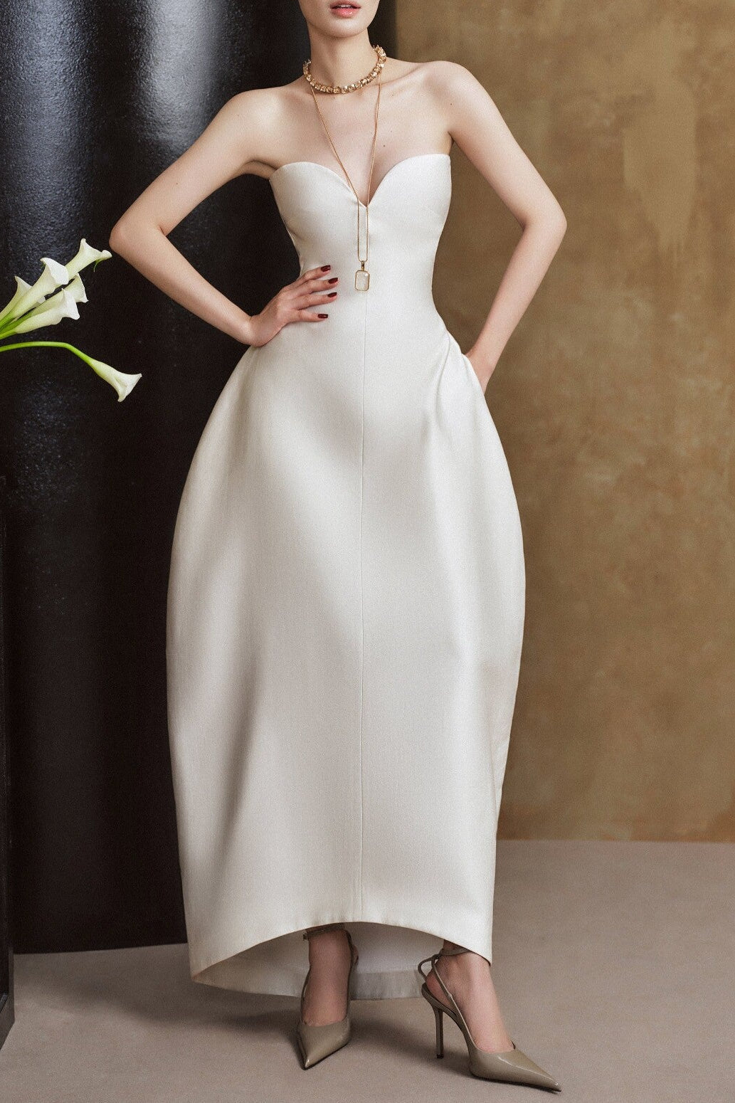 Flowering Girl Women Hilary v-Neck Strapless Maxi Dress - White