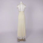 Flowering Girl Women Pearl tassel off-shoulder fishtail maxi dress - yellow