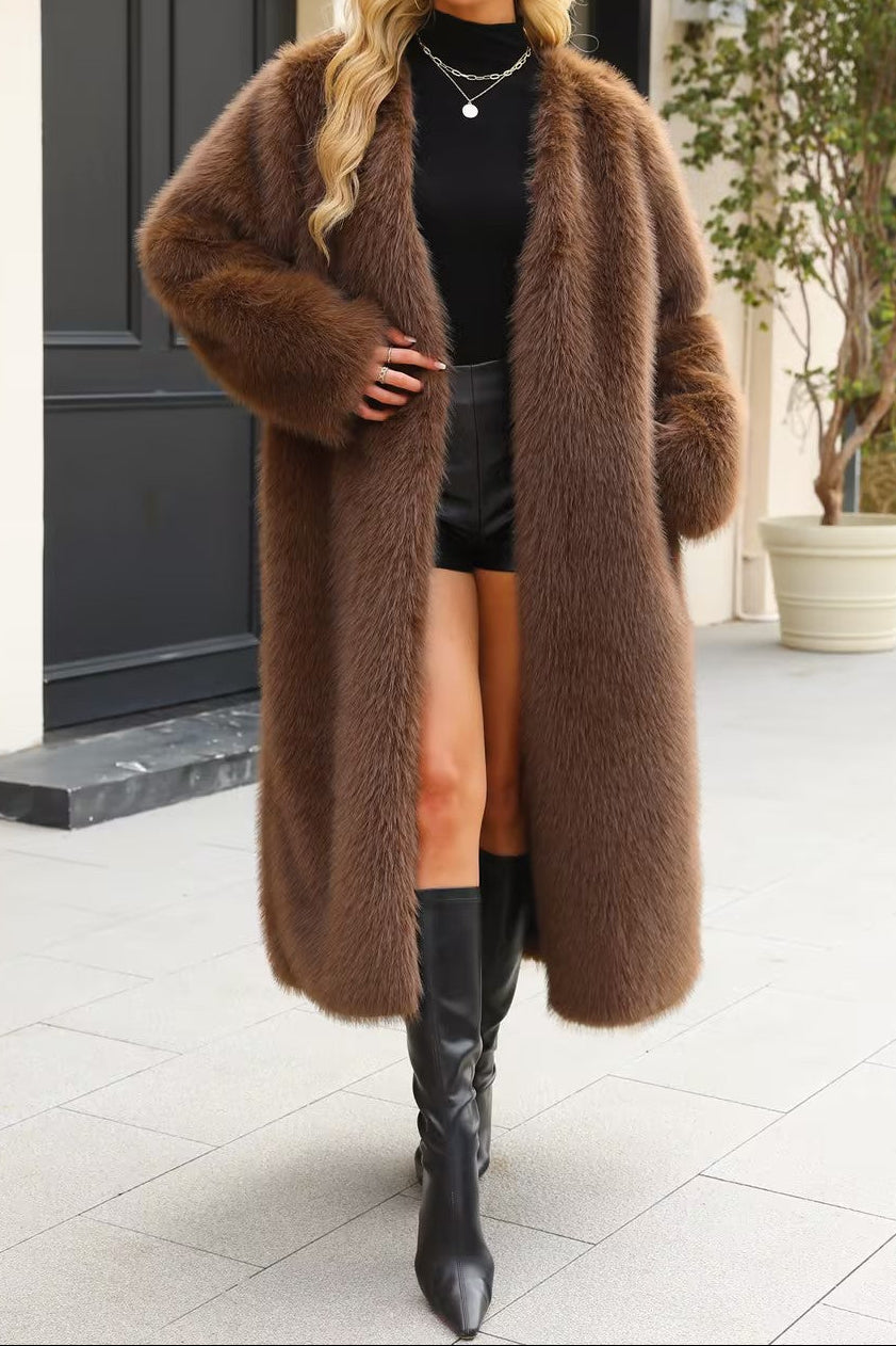 Flowering Girl Women verna V-neck long imitation fur coat