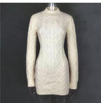 Flowering Girl Women white backless long sleeve twist knitted sweater dress