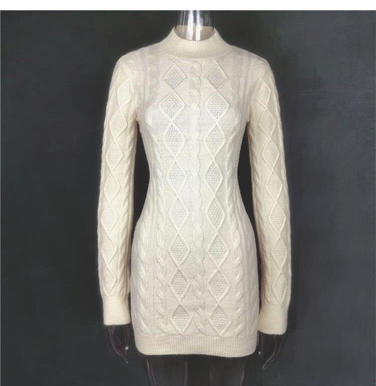 Flowering Girl Women white backless long sleeve twist knitted sweater dress