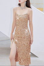 Frederica Sequin Strappy Midi Dress - Gold