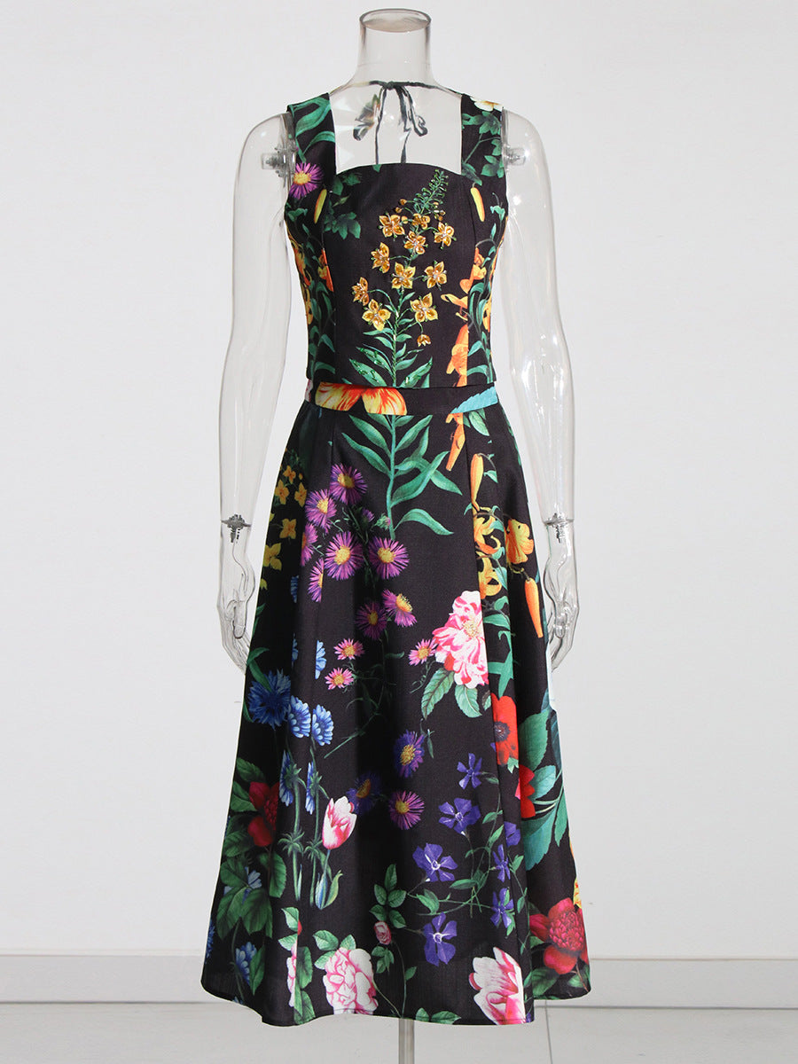 Flowering Girl Women Flower Print Two Pieces Set