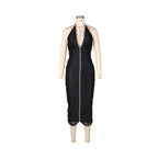 Flowering Girl Women Sherry Halter Rhinestone Bandage Tassel Midi Dress In Black