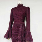 Flowering Girl Women victoria Long lantern sleevelace-trim maxi dress - burgundy