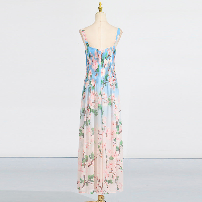 Flowering Girl Women xaviera pleated silk chiffon gown in blue