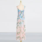 Flowering Girl Women xaviera pleated silk chiffon gown in blue