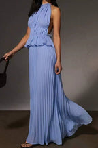 Halter Neck Pleated Maxi Dress