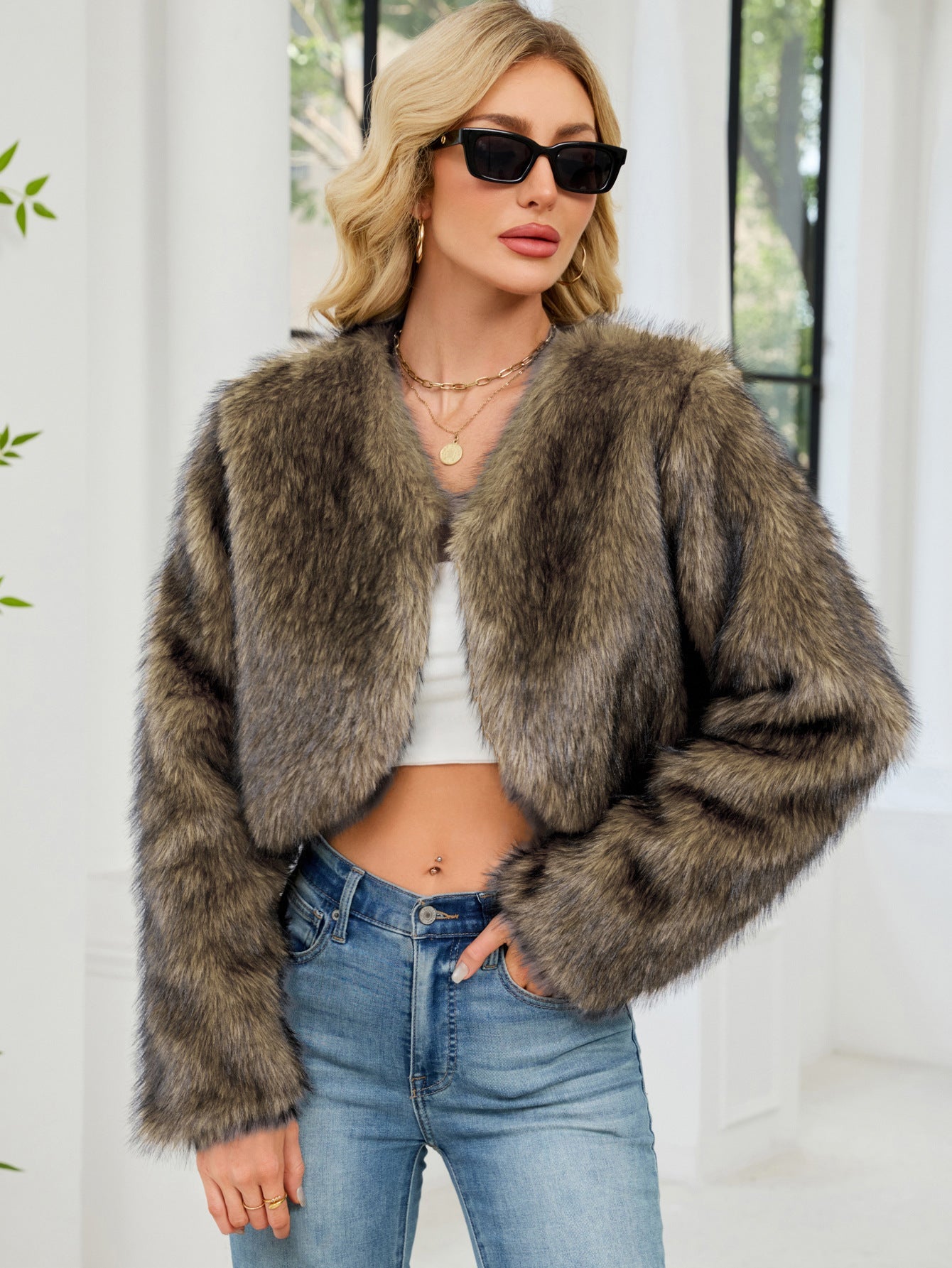 Flowering Girl Women victoria Imitation Fur Top Short Jacket