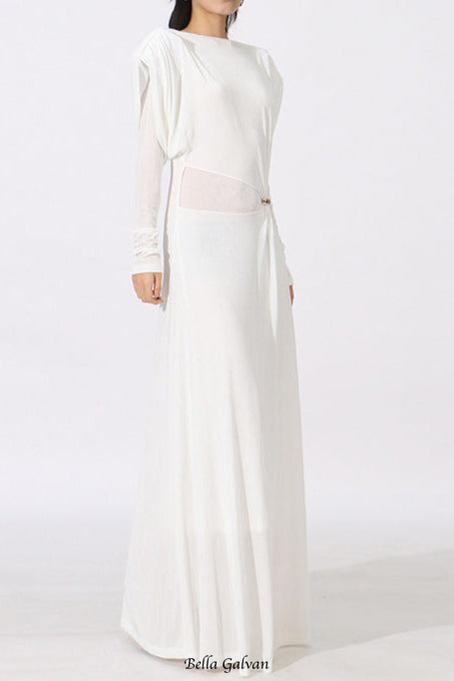 Flowering Girl Women beryl pleated Knitted Fabric Maxi Dress in white