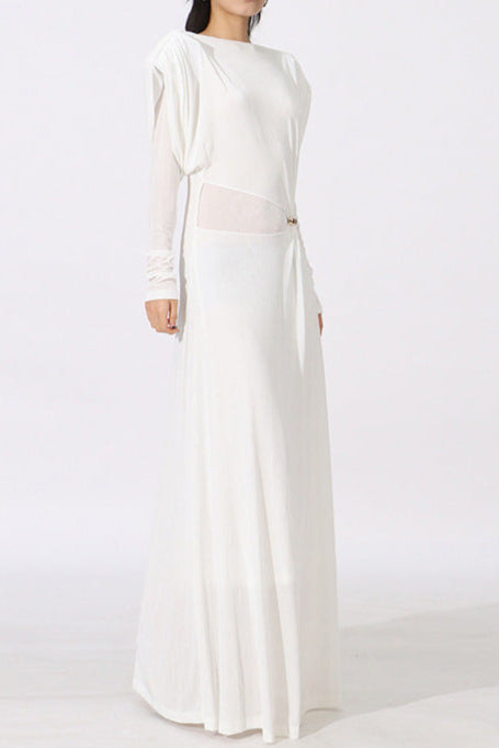 Flowering Girl Women Beryl Pleated Knitted Fabric Maxi Dress In White