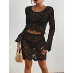 Belinda Bohemian Style Hollowed-Out Lace Swimsuit Cover-Up Set——Red