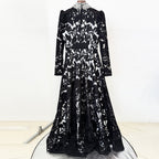 Flowering Girl Women black mesh diamond embroidered maxi dress
