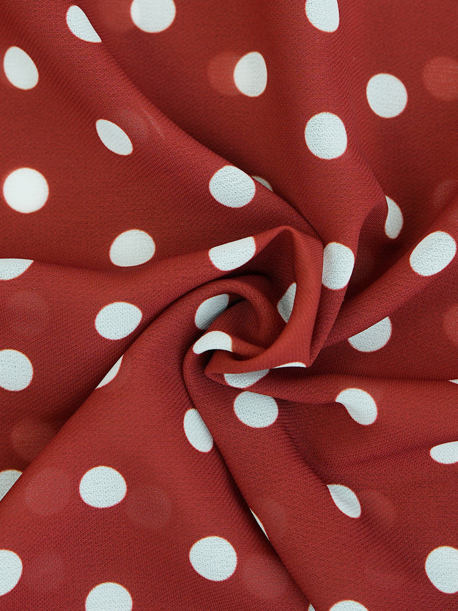 Red Long Sleeve Polka Dot Midi Dress